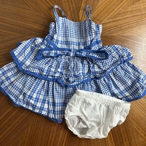 Janie and Jack Blue White Summer/4th of July Dress with bloomers. 6-12 months